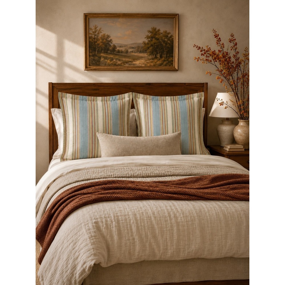 Waverly Euro Pillow Sham  Stripe Flange Traditional Country Coastal Autumn PAIR